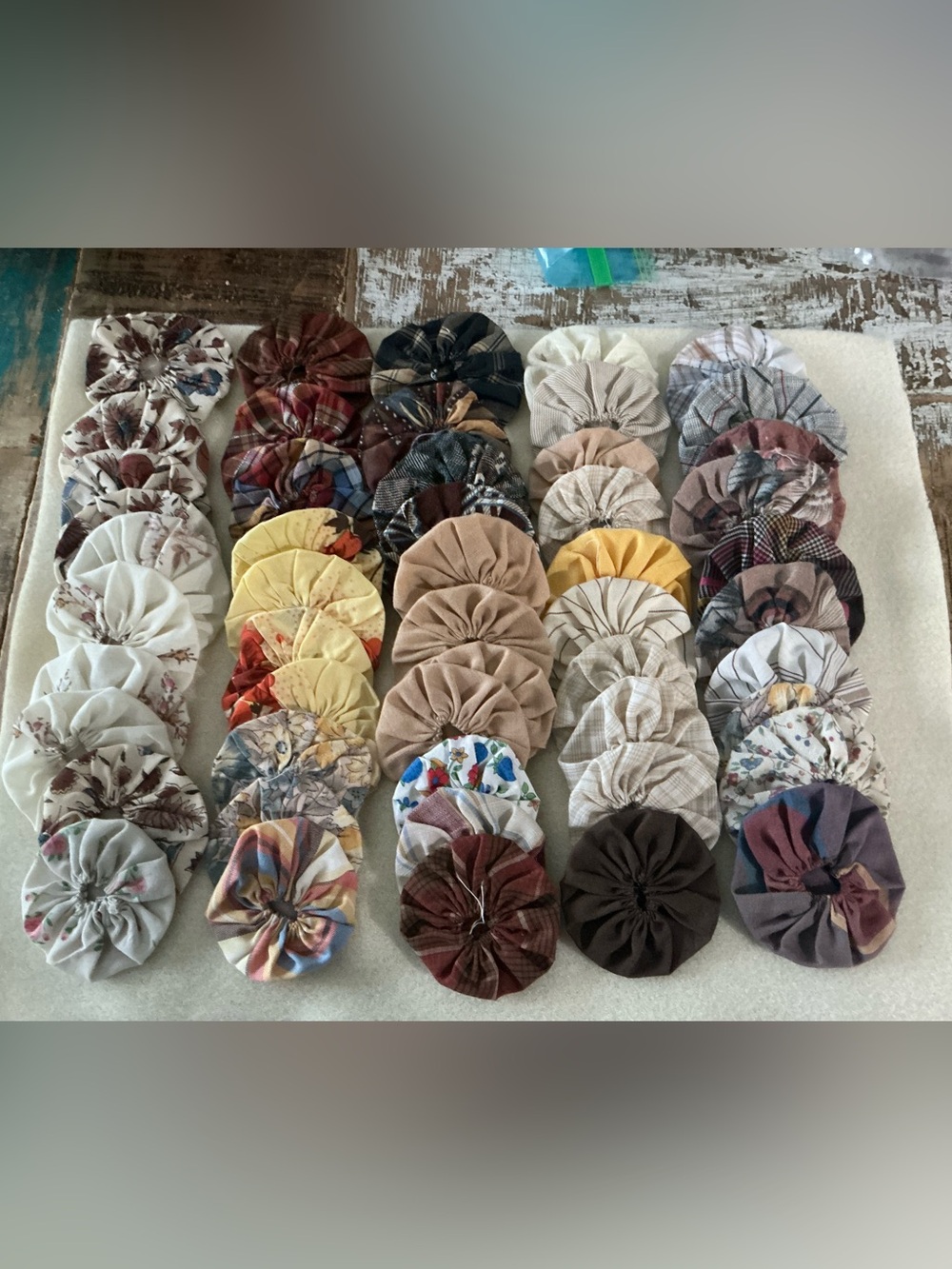Handmade vintage Fabric Yo-Yo Quilt Pieces, total of 50!
